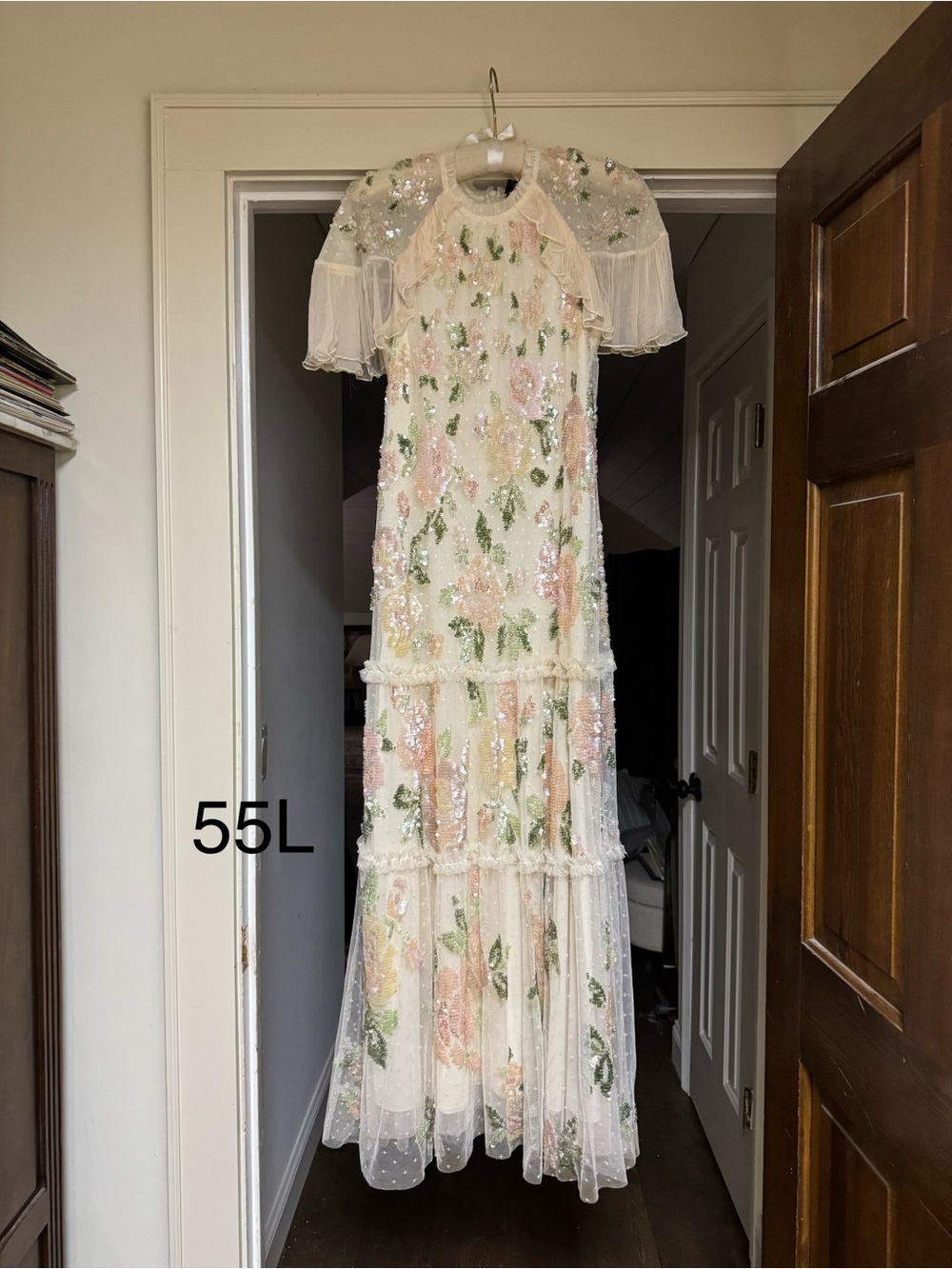 Needle & Thread Ivory Maxi Dress with Pink & Green Floral Sequin Embroidery - Picture 3 of 5